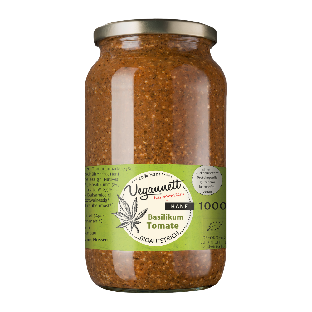 Bio Brotaufstrich Basilikum-Tomate mit Hanfsaat