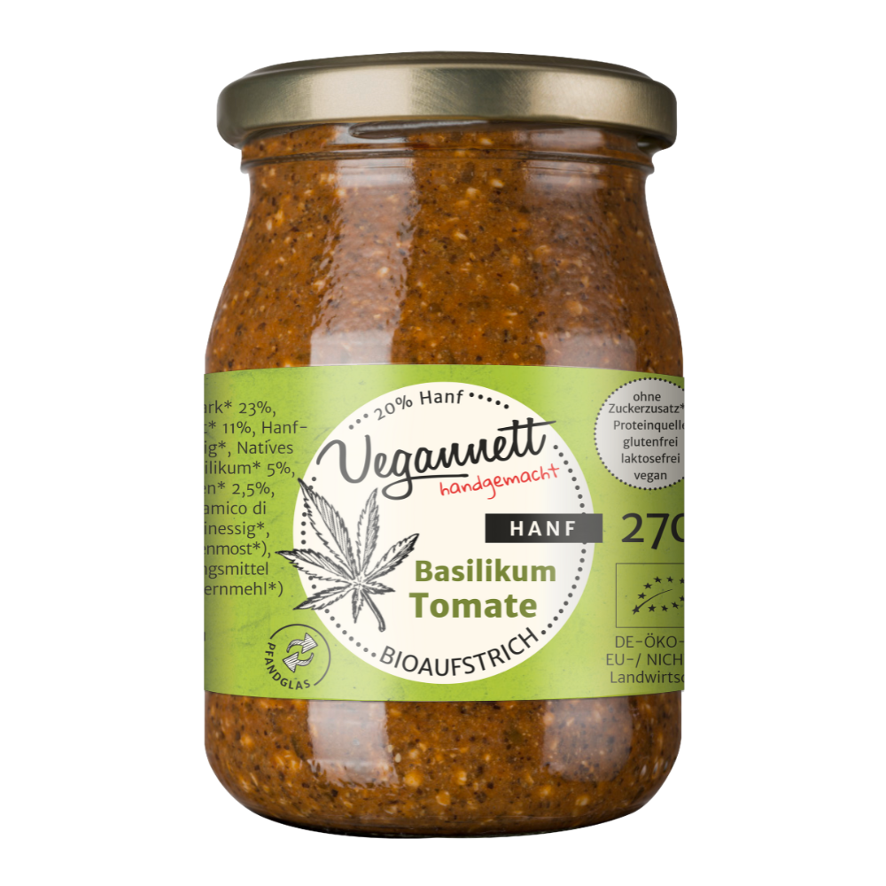 Bio Brotaufstrich Basilikum-Tomate mit Hanfsaat