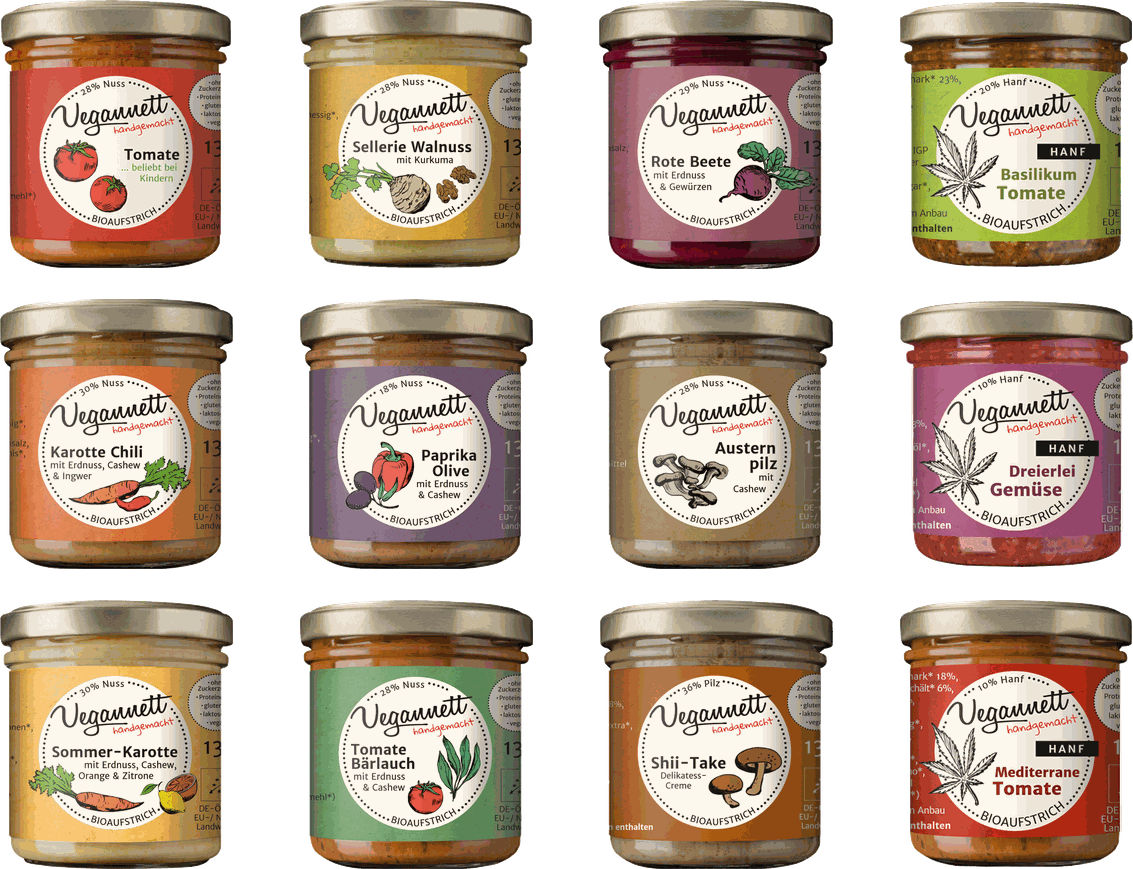 Zwölferbox – Vorratsbox mit 12 veganen Bio-Aufstrichen