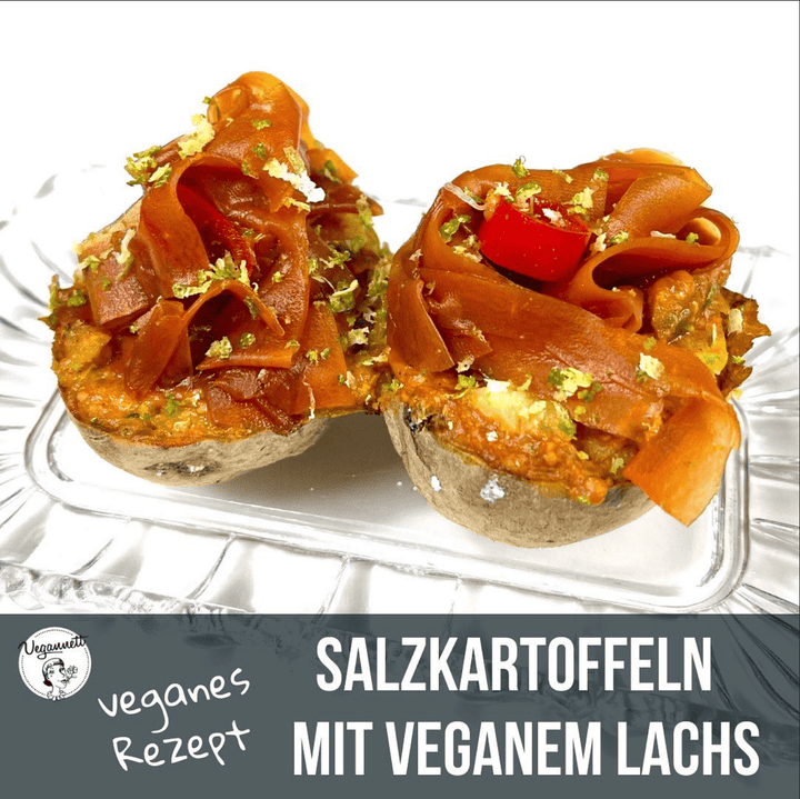 Ozeanflüstern auf Salzkruste – Salzkartoffeln mit Vegannett Tomate-Kaper & Karottenlachs