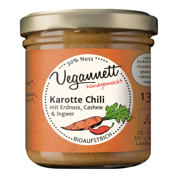 Bio Brotaufstrich Karotte-Chili mit Cashew & Erdnuss